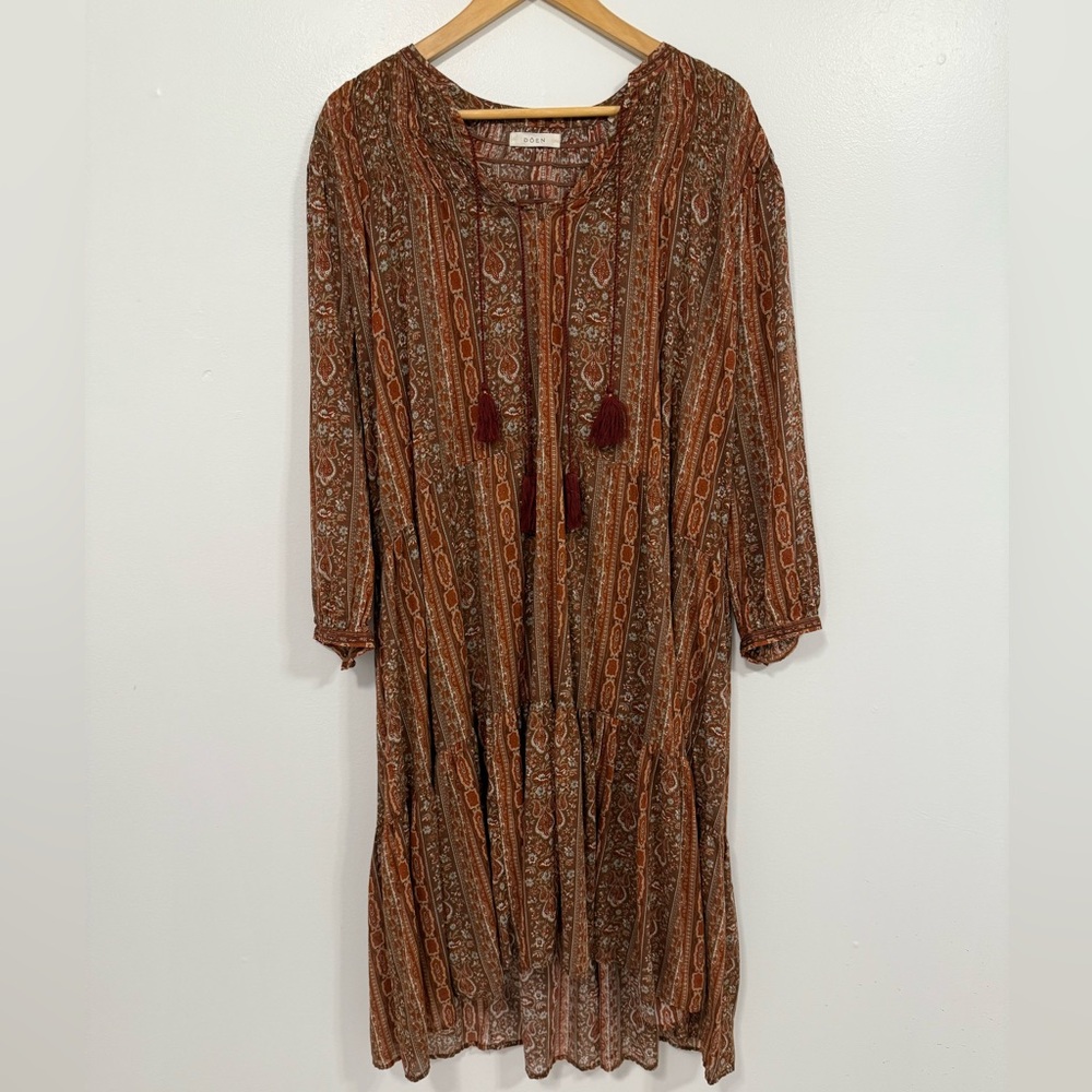 Doen Normandy Dress Earth Mandevilla Vine Floral Paisley L - Picture 7 of 16